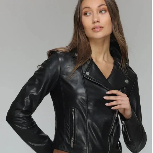 Danier Daria Emerald Green Leather Moto Jacket Size XS - Picture 3 of 13